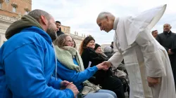 Pope Leo XIV greets pilgrims gathered for his Wednesday general audience on Dec. 31, 2025, in St. Peter’s Square at the Vatican. | Credit: Vatican Media
