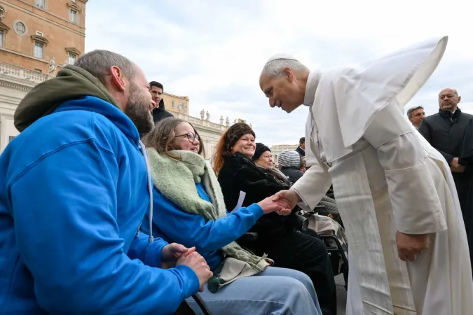 Pope Leo XIV greets pilgrims gathered for his Wednesday general audience on Dec. 31, 2025, in St. Peter’s Square at the Vatican. | Credit: Vatican Media