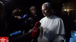 Pope Leo XIV answers questions from journalists as he leaves the papal residence of Castel Gandolfo on Tuesday, Nov. 18, 2025. / Credit: Video capture/Vatican Media