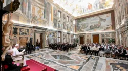 Pope Leo XIV receives members of the Religious of Jesus and Mary, founded by St. Claudine Thévenet, and the Missionary Sisters of St. Charles Borromeo, known as the Scalabrinians, in the consistory hall at the Vatican on Nov. 6, 2025. / Credit: Vatican Media