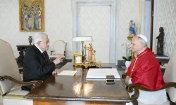 Pope Leo XIV speaks with President Mahmoud Abbas of Palestine during a private audience in the Vatican’s Apostolic Palace on Nov. 6, 2025. / Credit: Vatican Media.