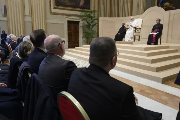 Pope Leo XIV speaks to people who work in Italy’s intelligence sector in the Vatican’s Hall of Blessings on Dec. 12, 2025. / Credit: Vatican Media