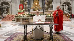 Pope Leo XIV signs his apostolic letter on Catholic education, “Drawing New Maps of Hope,” at the end of a Mass for Rome university students in St. Peter’s Basilica on Oct. 27, 2025. The document was published on Oct. 28, 2025, to mark the 60th anniversary of Gravissimum Educationis, the Second Vatican Council’s declaration on Christian education. / Credit: Vatican Media