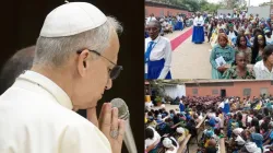 Pope Leo XIV prays during his Wednesday general audience on Aug. 13, 2025, in the Paul VI Audience Hall at the Vatican.