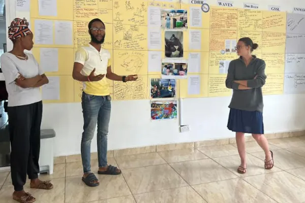 Participants at the AGIAMONDO workshop that brought together peace workers in Sierra Leone