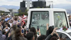 Pope Leo XIV interacts with a baby before celebrating Mass in Beirut, Lebanon, on Dec. 2, 2025. / Credit: Vatican Media