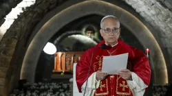 Pope Leo XIV reflects on the enduring message of St. Charbel Makhlouf at the hermit’s tomb at the Monastery of St. Maron in Annaya, Lebanon, on Dec. 1, 2025. / Credit: Vatican Media