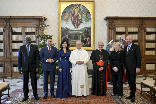 Pope Leo XIV meets with the committee that chooses recipients of the Zayed Award for Human Fraternity at the Vatican on Dec. 11, 2025. / Credit: Vatican Media