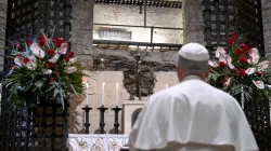 Pope Leo XIV visits the tomb of St. Francis in Assisi, Italy, on Nov. 20, 2025. / Credit: Vatican Media