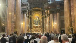 The concluding high Mass for the Summorum Pontificum Pilgrimage, an annual three-day pilgrimage for devotees of the Traditional Latin Mass, on Oct. 29, 2023, celebrated by Bishop Guido Pozzo at the Church of the Most Holy Trinity of the Pilgrims in Rome. | Credit: Andrea Zuffellato