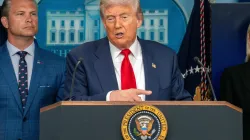 President Donald Trump holds a press briefing with Defense Secretary Pete Hegseth in August 2025. / Credit: Joey Sussman/ Shutterstock