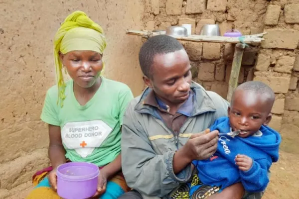 Home visit by GKB Nutritionist to Bizimana Jean de Dieu’s family located in Nyrataba village, Taba cell, Tumba sector in Rulindo district, May 2023. Credit: Caritas Rwanda