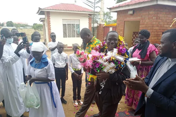 Mons. Alex Lodiong Sakor Eyobo welcomed at St. Paul's Major Seminary in Juba Friday, 22 April 2022 ahead of his episcopal ordination scheduled for May 15. Credit: Ori Sabasio Okumu/Facebook
